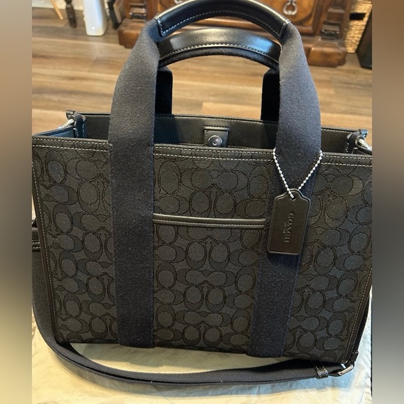 Coach NEW Smith Tote Signature Jacquard Denim Black - Picture 1 of 12